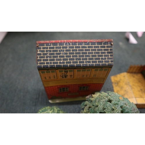 291 - Collection of tin plate model railway architecture