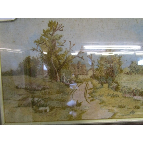 322 - Antique wool work landscape by Annie M Williams 1910