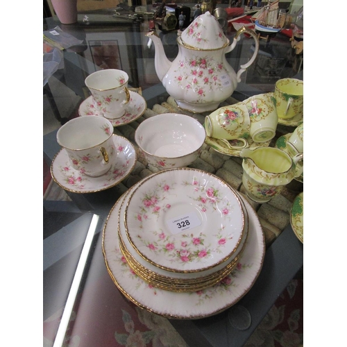 328 - Crown Staffordshire tea service together with a Paragon Victoriana Rose tea set