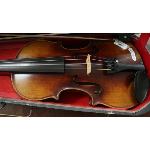 347 - Full size violin in case - German late 19thC