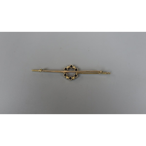 39 - Antique 15ct gold sapphire and pearl bar brooch