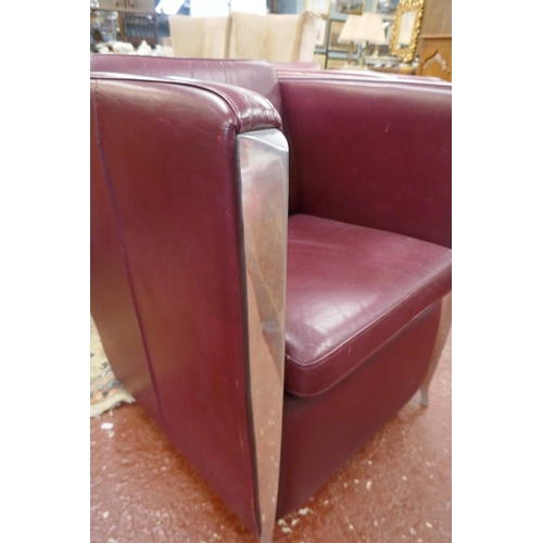 440 - Pair of mid century design leather and alloy armchairs