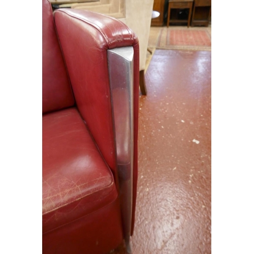 440 - Pair of mid century design leather and alloy armchairs