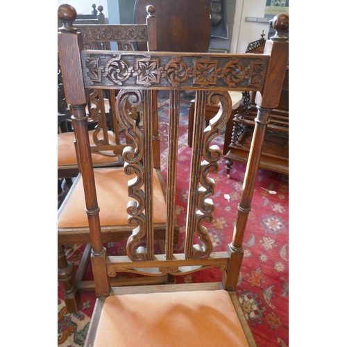 450 - Set of 8 (6+2) carved oak chairs