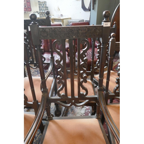 450 - Set of 8 (6+2) carved oak chairs