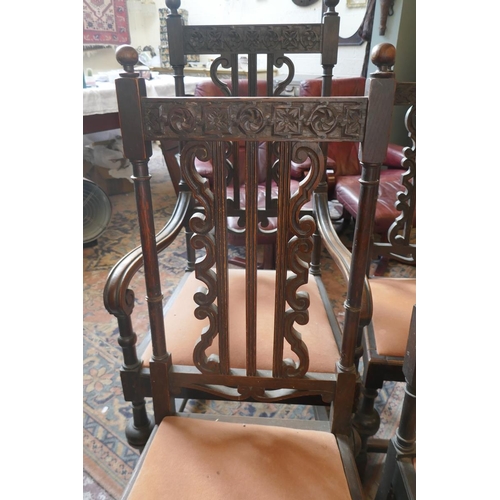 450 - Set of 8 (6+2) carved oak chairs