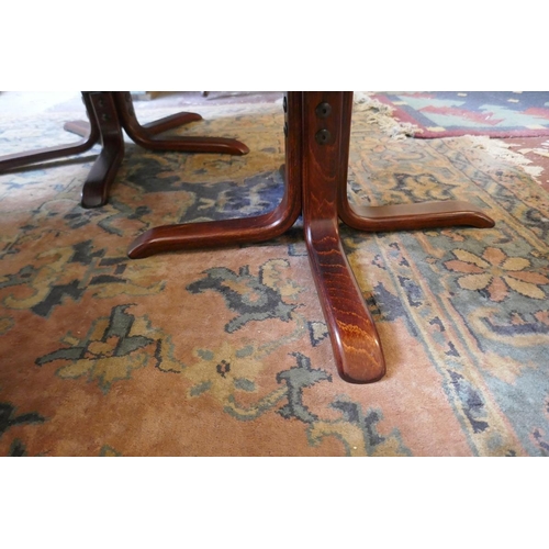 473 - Pair of leather mid century swivel recliner chairs with stools