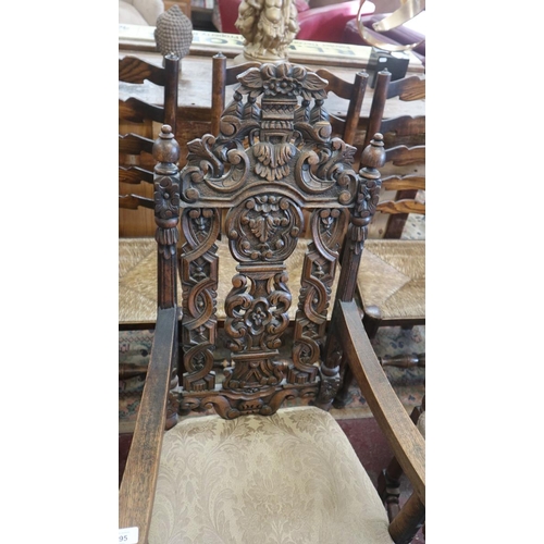 495 - Pair of good carved 17th century style armchairs