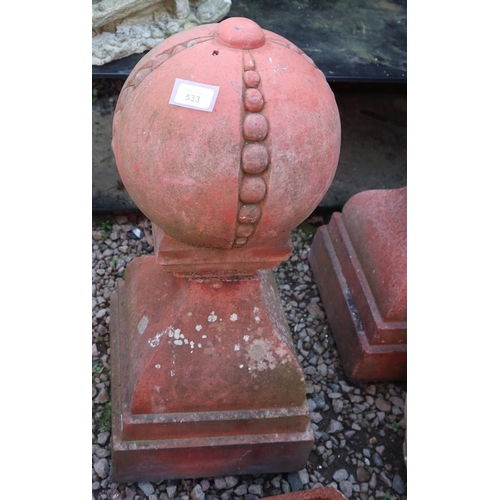 533 - Pair of terracotta orb finials - Approx height: 71cm