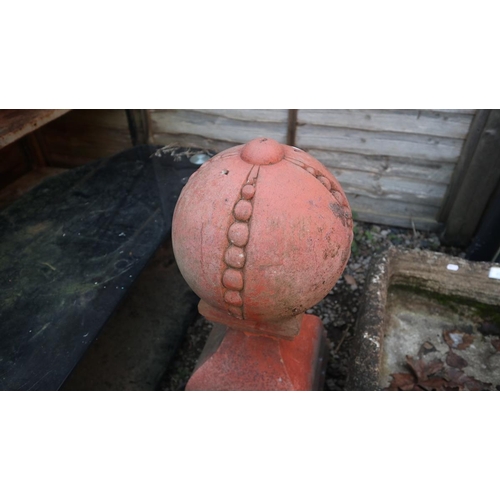 533 - Pair of terracotta orb finials - Approx height: 71cm