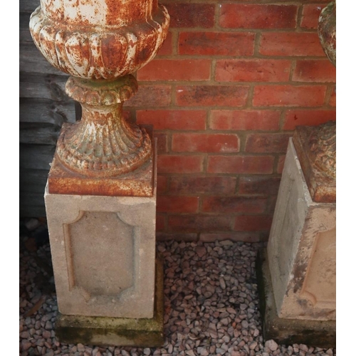 538 - Pair of Victorian cast iron planters on stone plinths - Approx height: 127cm