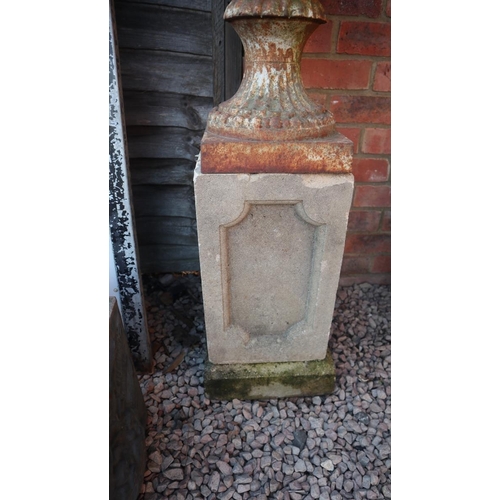 538 - Pair of Victorian cast iron planters on stone plinths - Approx height: 127cm