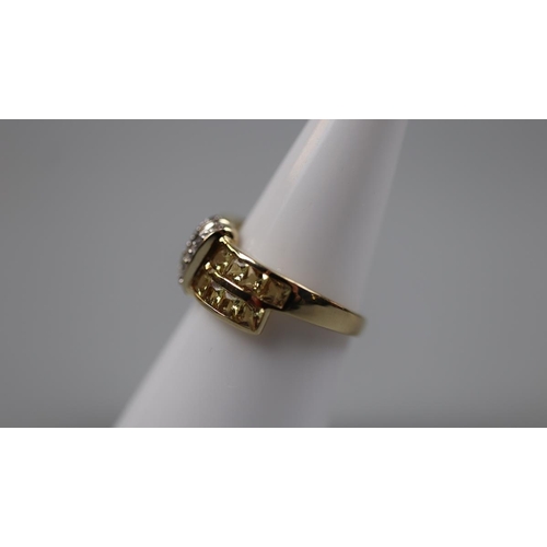 79 - 9ct gold citrine and diamond set ring - Size: N