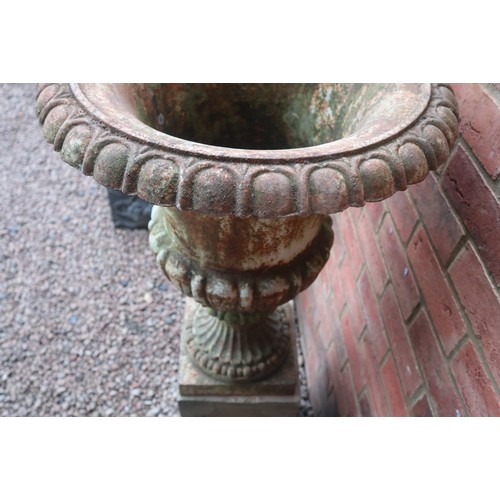 538 - Pair of Victorian cast iron planters on stone plinths - Approx height: 127cm