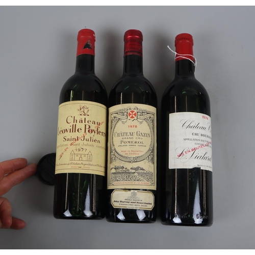 104 - 3 good bottles of wine - 1970 Chateau Gazin, Pomerol, 1977 Chateau Leoville Poyferre, 1978 Chateau C... 