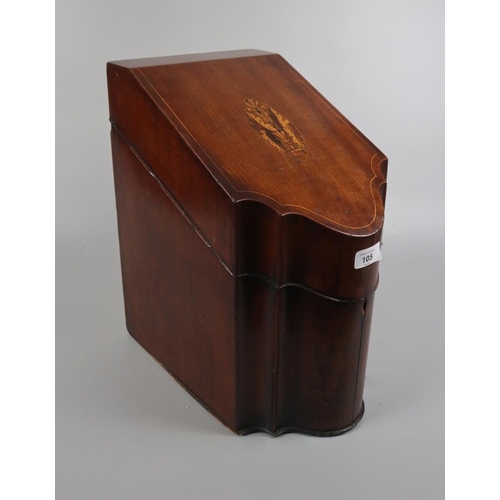 105 - Georgian inlaid mahogany knife box converted to a stationary box