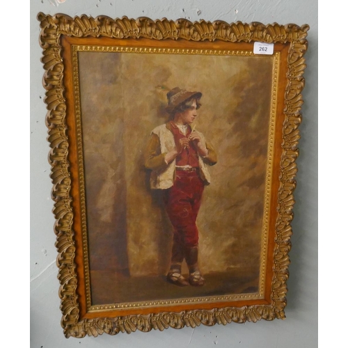 262 - Fine oil on board of boy - Signed E.M.S. - Approx image size: 36cm x 51cm