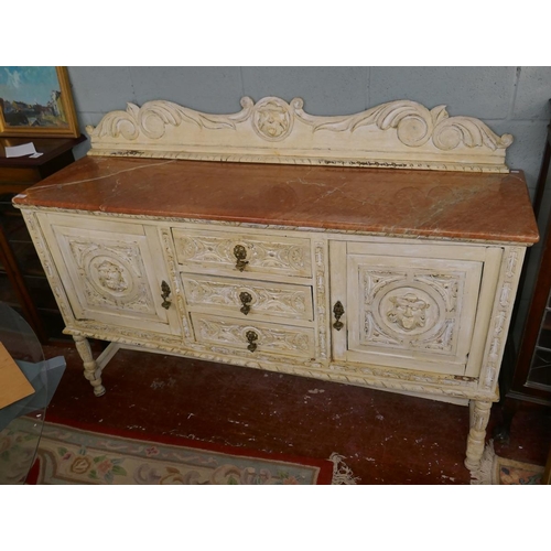 267 - French marble top shabby chic sideboard - Approx size W: 170cm D: 48cm H: 123cm