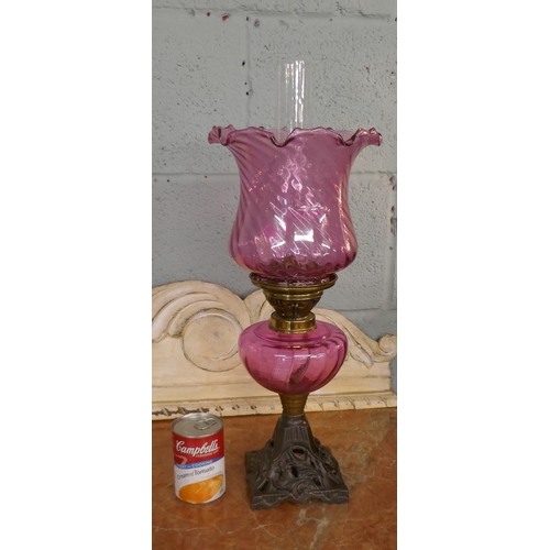 269 - Victorian ruby glass oil lamp