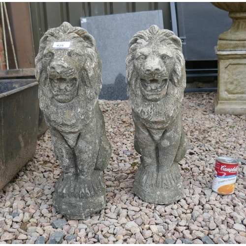 425 - Pair of stone lion garden figures - Approx height 50cm