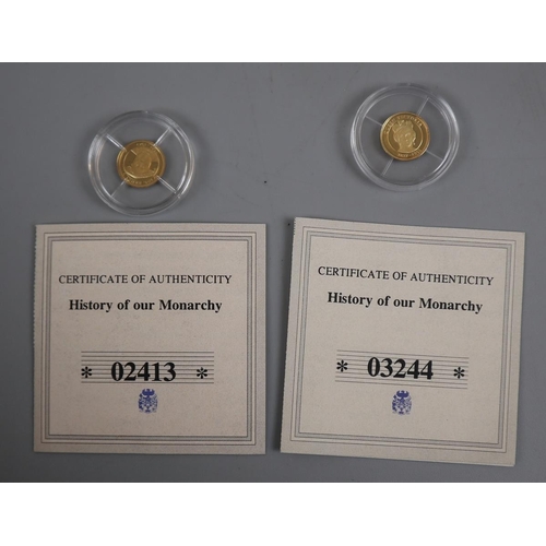 68 - 2 fine gold 0.999 coins History of our Monarchy with C.O.A's