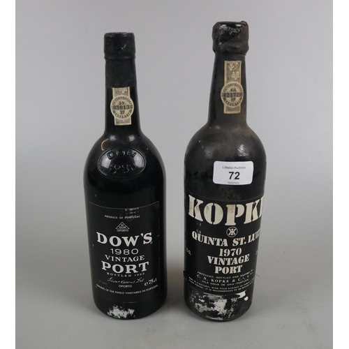 72 - 2 bottles of Port - Dow's 1980 together with Kopke 1970