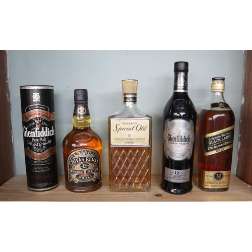 74 - Collection of booze to include Glenfiddich and Caoran Reserve