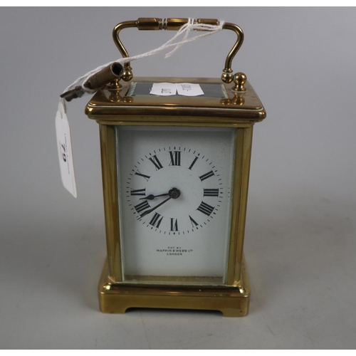 79 - Antique Mappin and Webb carriage clock with key in working order