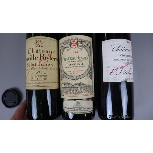 104 - 3 good bottles of wine - 1970 Chateau Gazin, Pomerol, 1977 Chateau Leoville Poyferre, 1978 Chateau C... 