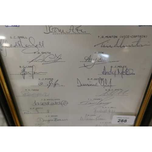 288 - Warwickshire County Cricket Club team sheet signed by players