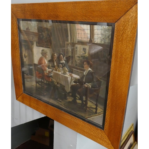 325 - Pair of prints in oak frames together with another