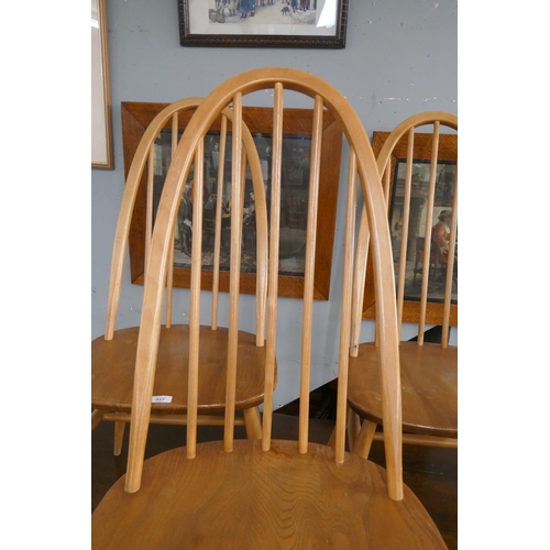 327 - Set of 4 blonde elm Ercol shaker chairs