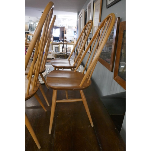 327 - Set of 4 blonde elm Ercol shaker chairs