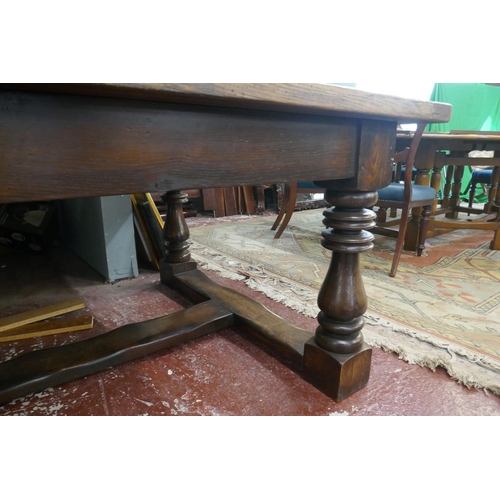 328 - Huge oak plank top refectory/boardroom table – Size: L: 455cm W: 126cm H: 79cm