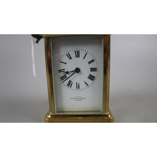 79 - Antique Mappin and Webb carriage clock with key in working order