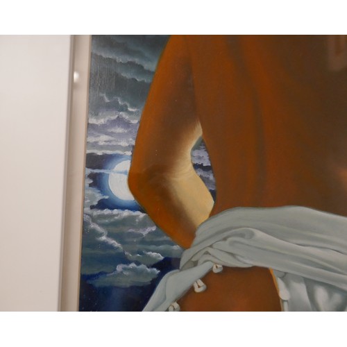 322 - Semi nude female on beach at night signed A (Anthony) Christian '09 - Approx image size: 38cm x 52cm