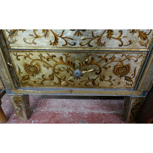 290 - Ornately decorated chest of 3 drawers - Approx size W: 61cm D: 41cm H: 75cm