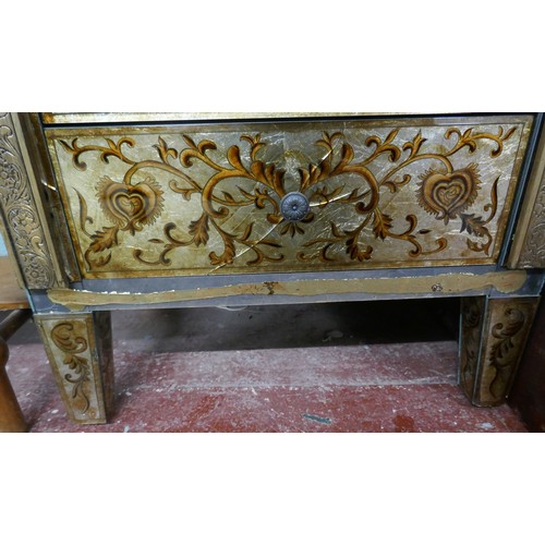 290 - Ornately decorated chest of 3 drawers - Approx size W: 61cm D: 41cm H: 75cm