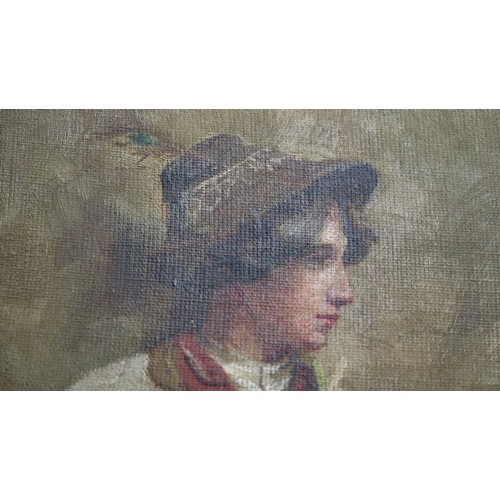 262 - Fine oil on board of boy - Signed E.M.S. - Approx image size: 36cm x 51cm