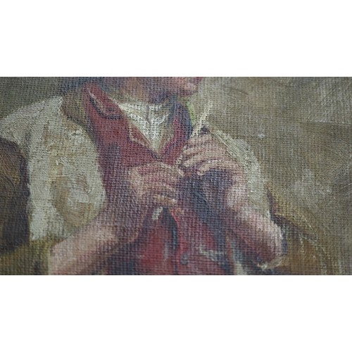 262 - Fine oil on board of boy - Signed E.M.S. - Approx image size: 36cm x 51cm