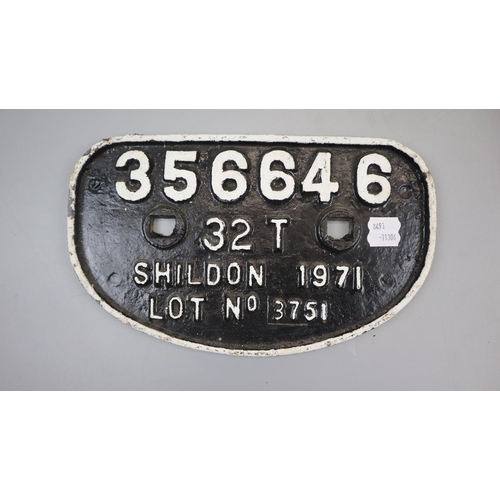 108 - Railway - Original cast iron Shildon wagon plate