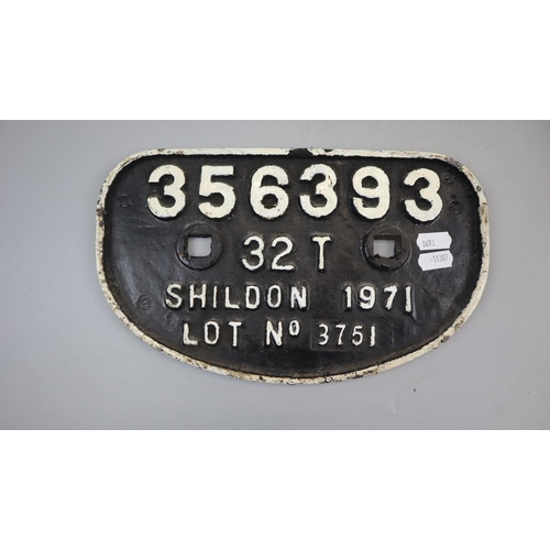 109 - Railway - Original cast iron Shildon wagon plate