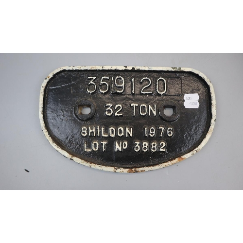 110 - Railway - Original cast iron Shildon wagon plate