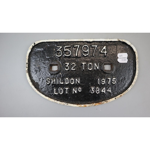 111 - Railway - Original cast iron Shildon wagon plate
