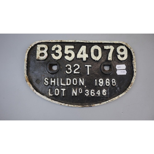 113 - Railway - Original cast iron Shildon wagon plate