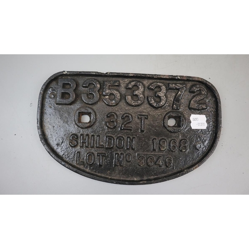 115 - Railway - Original cast iron Shildon wagon plate