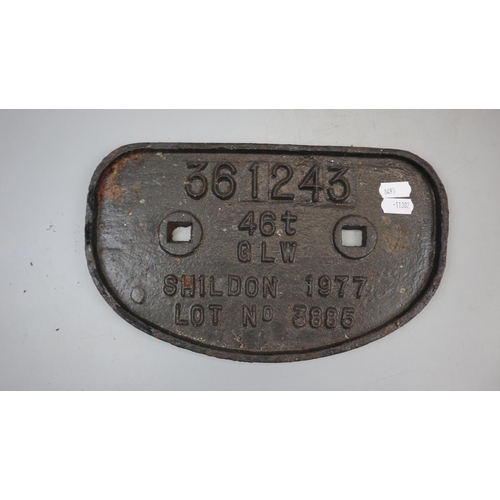116 - Railway - Original cast iron Shildon wagon plate