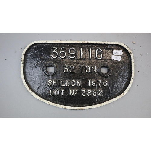 118 - Railway - Original cast iron Shildon wagon plate