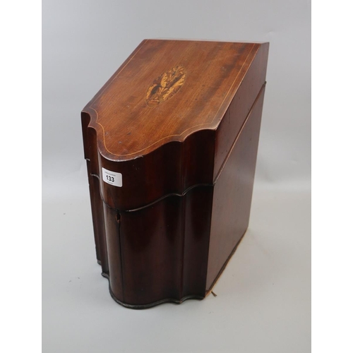 133 - Georgian inlaid mahogany knife box converted to a stationary box