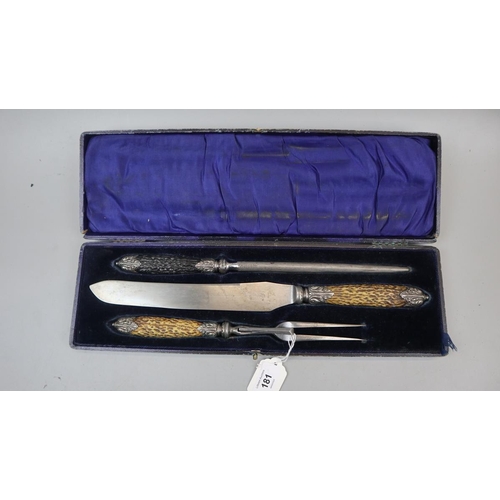 181 - Boxed carving set with horn handles